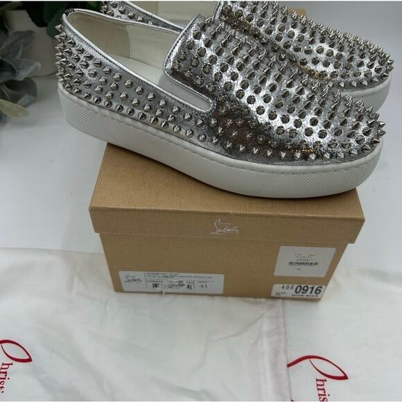 Men's Christian Louboutin spike boat, leather sneakers size 41 made in Italy - Picture 9 of 13